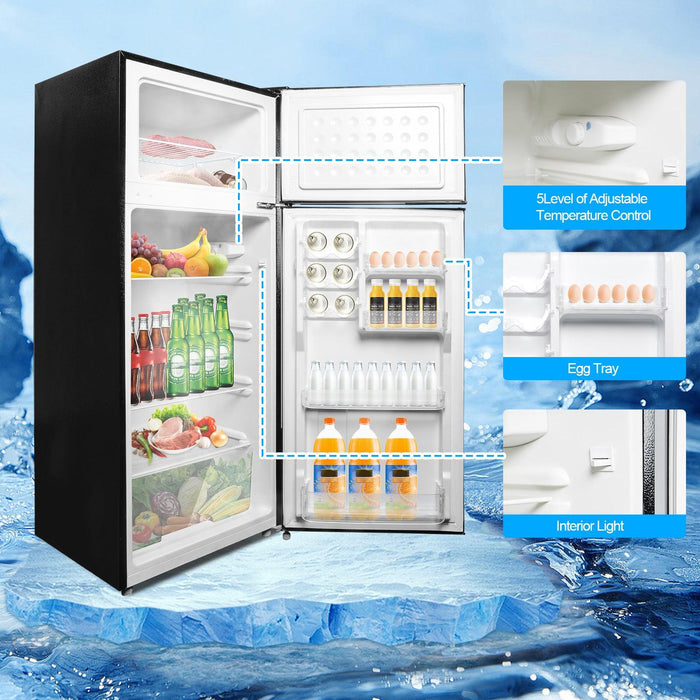 7.7 Cu.ft. 2-Door Refrigerator with Freezer Fridge with Adjustable Thermostat Control, Black