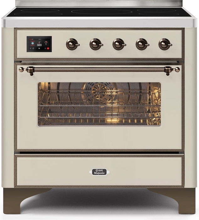 ILVE Majestic II 36" Induction Range with Element Stove and Electric Oven in Antique White with Bronze Trim, UMI09NS3AWB