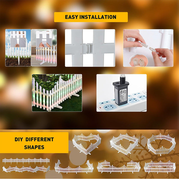 8 Pieces Garden Fence Lights Christmas Tree Fence Lights with 4 Color 8 Lighting Modes