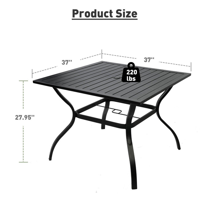 37" Square Patio Outdoor Dining Table for 4 with Umbrella Hole Metal Table, Black