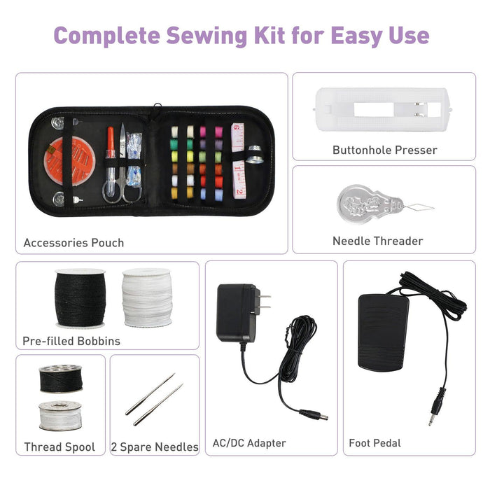 Portable Mini Sewing Machine for Beginners with Foot Pedal 12 Built-In Stitches Double Thread, Purple