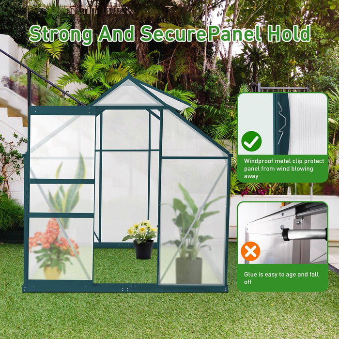 6x4 ft Walk-in Outdoor Greenhouse with Sliding Door, Vent Window, Rain Gutter