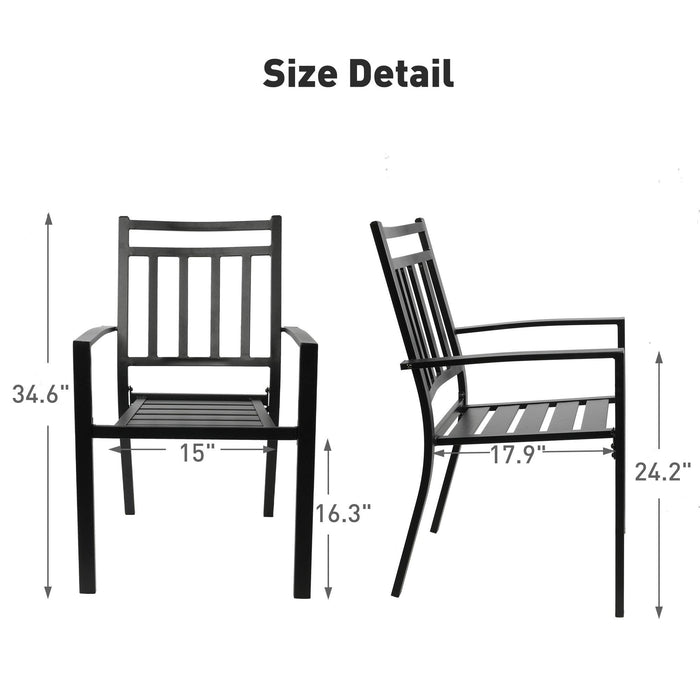 Set of 2 Outdoor Patio Dining Chairs with Armrest Garden Stackable Metal Chairs, Black