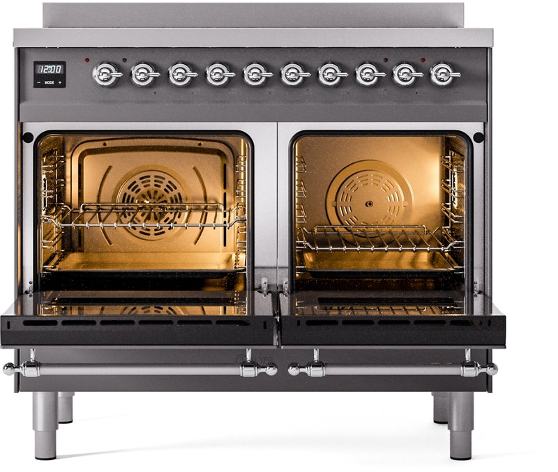 ILVE Nostalgie II 40" Induction Range with Element Stove and Electric Oven in Matte Graphite with Chrome Trim, UPDI406NMPMGC