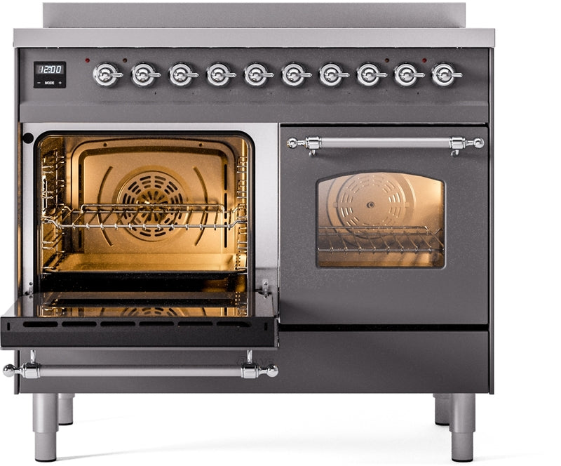 ILVE Nostalgie II 40" Induction Range with Element Stove and Electric Oven in Matte Graphite with Chrome Trim, UPDI406NMPMGC