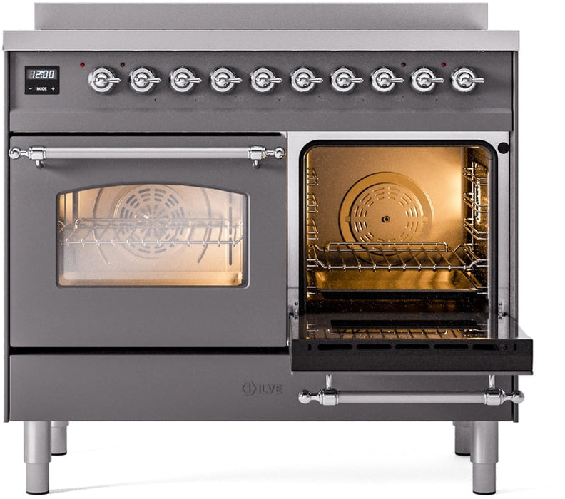 ILVE Nostalgie II 40" Induction Range with Element Stove and Electric Oven in Matte Graphite with Chrome Trim, UPDI406NMPMGC