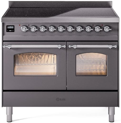 ILVE Nostalgie II 40" Induction Range with Element Stove and Electric Oven in Matte Graphite with Chrome Trim, UPDI406NMPMGC