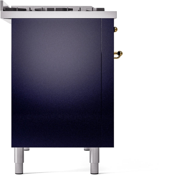 ILVE Nostalgie II 48" Dual Fuel Natural Gas Range in Blue with Brass Trim, UP48FNMPMBG