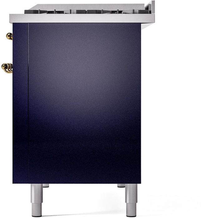 ILVE Nostalgie II 48" Dual Fuel Natural Gas Range in Blue with Brass Trim, UP48FNMPMBG