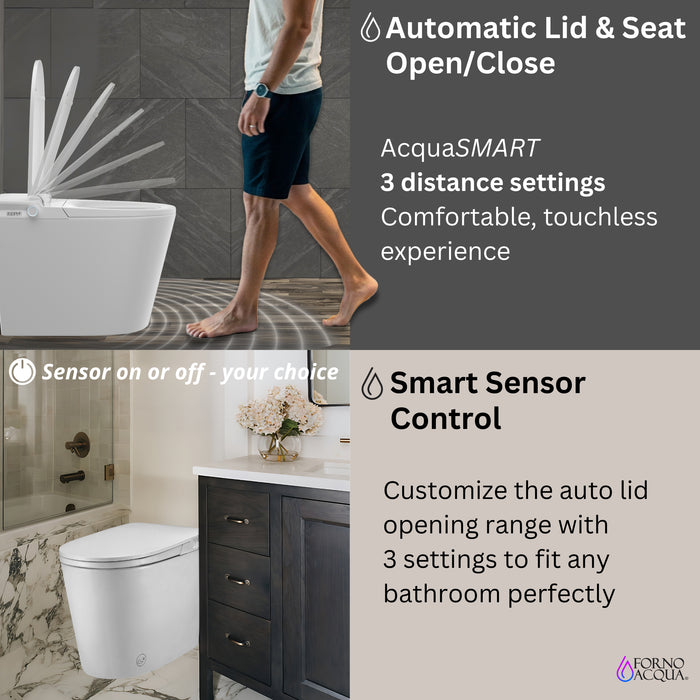 FORNO ACQUA Luxurious Smart Toilet. Includes Heated Seat, Auto Flush, Auto Lid, Powerful Flush, Ideal for Powder Rooms.