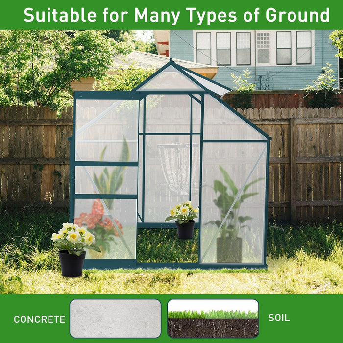 6x4 ft Walk-in Outdoor Greenhouse with Sliding Door, Vent Window, Rain Gutter