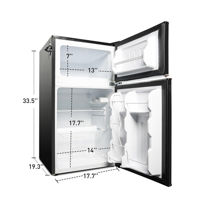 3.2 Cu.ft. 2-Door Fridge with Freezer Compact Refrigerator with Glass Shelves