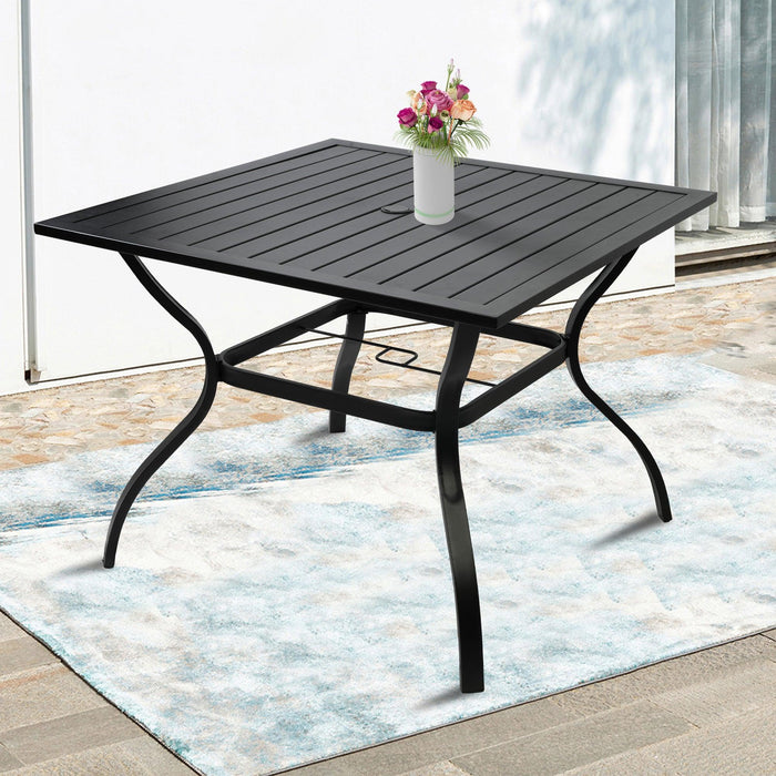 37" Square Patio Outdoor Dining Table for 4 with Umbrella Hole Metal Table, Black