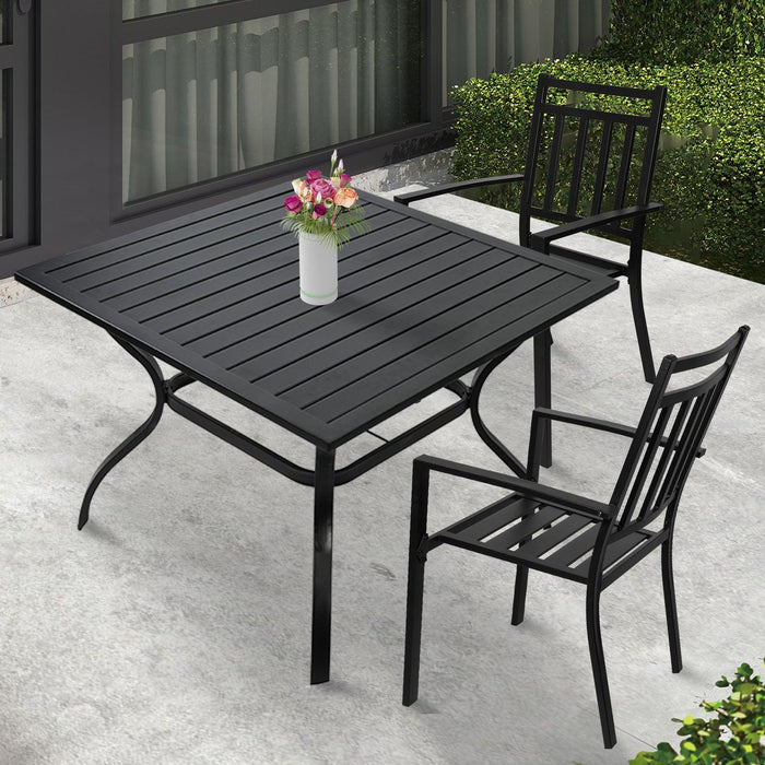 37" Square Patio Outdoor Dining Table for 4 with Umbrella Hole Metal Table, Black