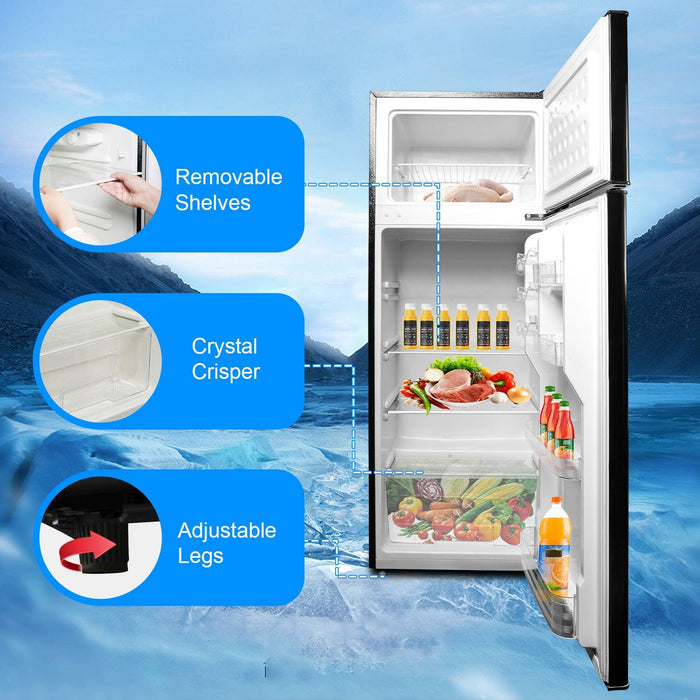 7.7 Cu.ft. 2-Door Refrigerator with Freezer Fridge with Adjustable Thermostat Control, Black