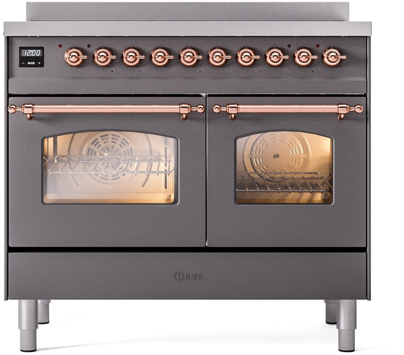 ILVE Nostalgie II 40" Induction Range with Element Stove and Electric Oven in Matte Graphite with Copper Trim, UPDI406NMPMGP