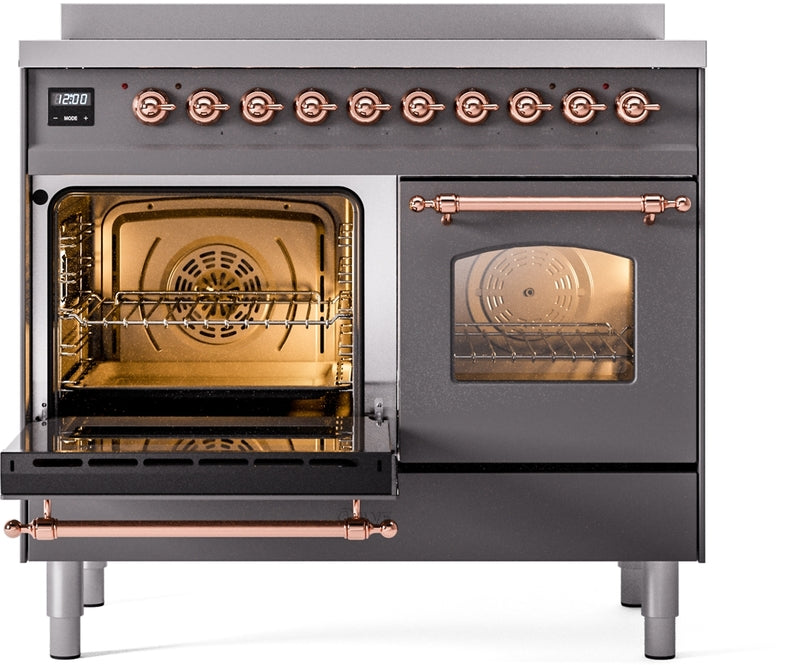 ILVE Nostalgie II 40" Induction Range with Element Stove and Electric Oven in Matte Graphite with Copper Trim, UPDI406NMPMGP