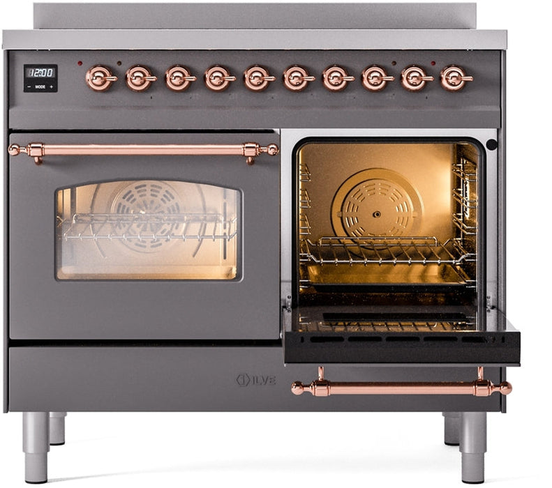 ILVE Nostalgie II 40" Induction Range with Element Stove and Electric Oven in Matte Graphite with Copper Trim, UPDI406NMPMGP