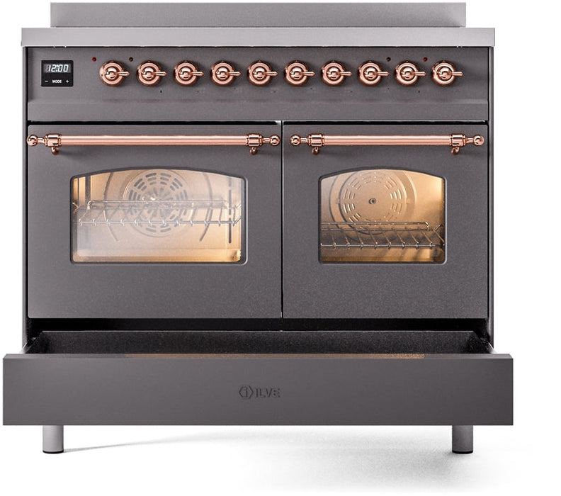 ILVE Nostalgie II 40" Induction Range with Element Stove and Electric Oven in Matte Graphite with Copper Trim, UPDI406NMPMGP