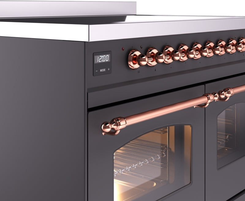 ILVE Nostalgie II 40" Induction Range with Element Stove and Electric Oven in Matte Graphite with Copper Trim, UPDI406NMPMGP