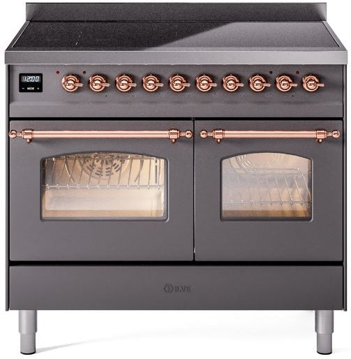 ILVE Nostalgie II 40" Induction Range with Element Stove and Electric Oven in Matte Graphite with Copper Trim, UPDI406NMPMGP