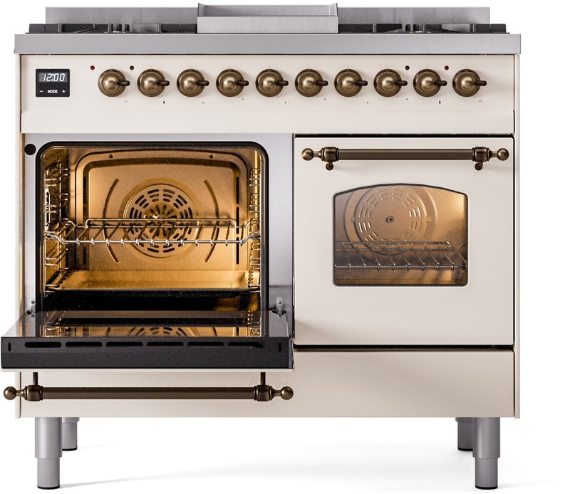 ILVE Nostalgie II 40" Dual Fuel Propane Gas Range in Antique White with Bronze Trim, UPD40FNMPAWBLP