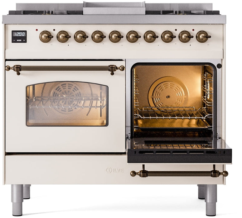 ILVE Nostalgie II 40" Dual Fuel Propane Gas Range in Antique White with Bronze Trim, UPD40FNMPAWBLP