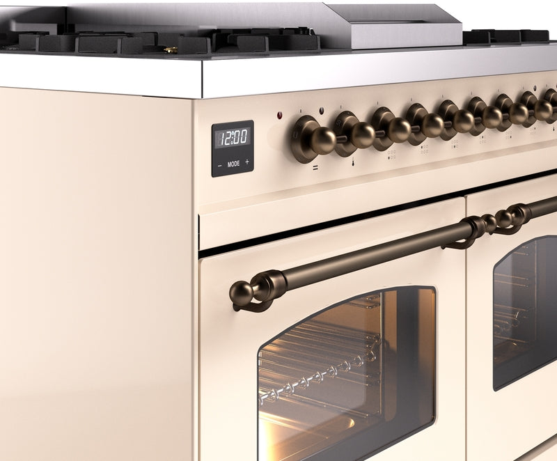 ILVE Nostalgie II 40" Dual Fuel Propane Gas Range in Antique White with Bronze Trim, UPD40FNMPAWBLP