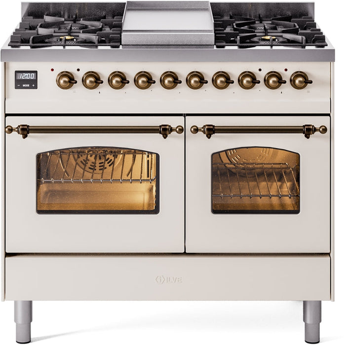 ILVE Nostalgie II 40" Dual Fuel Propane Gas Range in Antique White with Bronze Trim, UPD40FNMPAWBLP