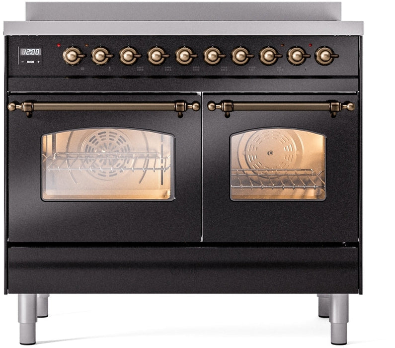 ILVE Nostalgie II 40" Induction Range with Element Stove and Electric Oven in Black with Bronze Trim, UPDI406NMPBKB