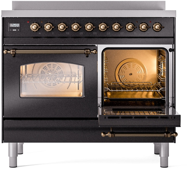 ILVE Nostalgie II 40" Induction Range with Element Stove and Electric Oven in Black with Bronze Trim, UPDI406NMPBKB