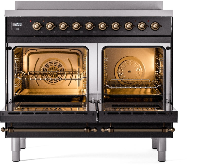 ILVE Nostalgie II 40" Induction Range with Element Stove and Electric Oven in Black with Bronze Trim, UPDI406NMPBKB