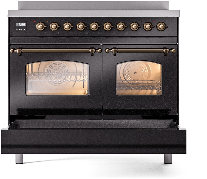 ILVE Nostalgie II 40" Induction Range with Element Stove and Electric Oven in Black with Bronze Trim, UPDI406NMPBKB