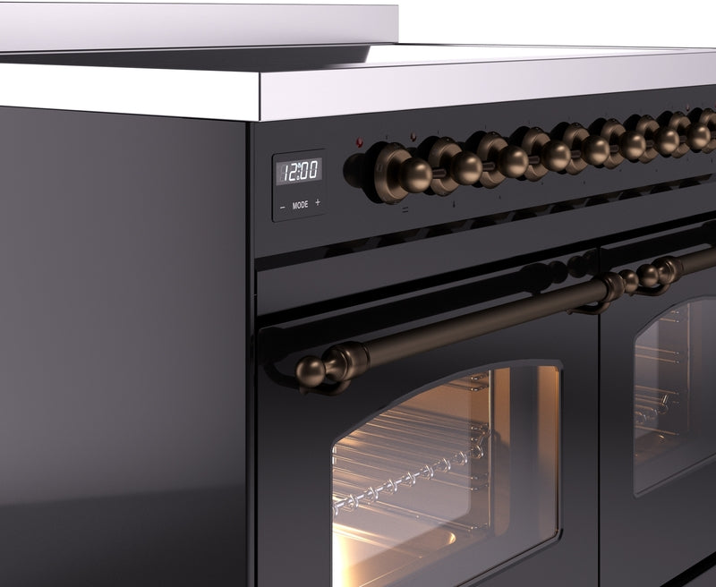 ILVE Nostalgie II 40" Induction Range with Element Stove and Electric Oven in Black with Bronze Trim, UPDI406NMPBKB