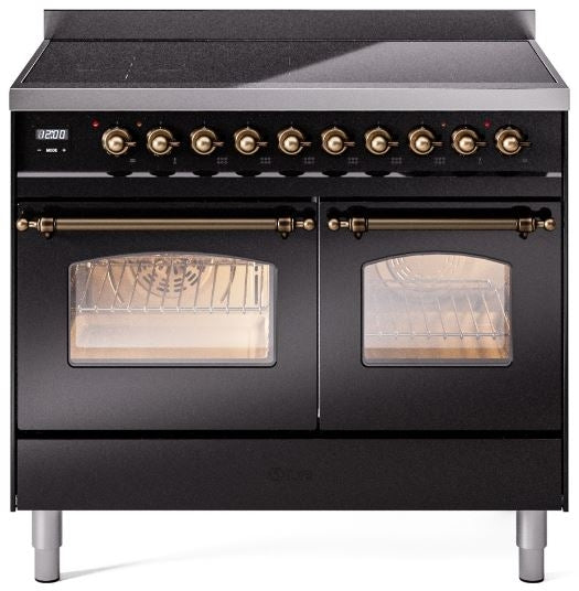 ILVE Nostalgie II 40" Induction Range with Element Stove and Electric Oven in Black with Bronze Trim, UPDI406NMPBKB