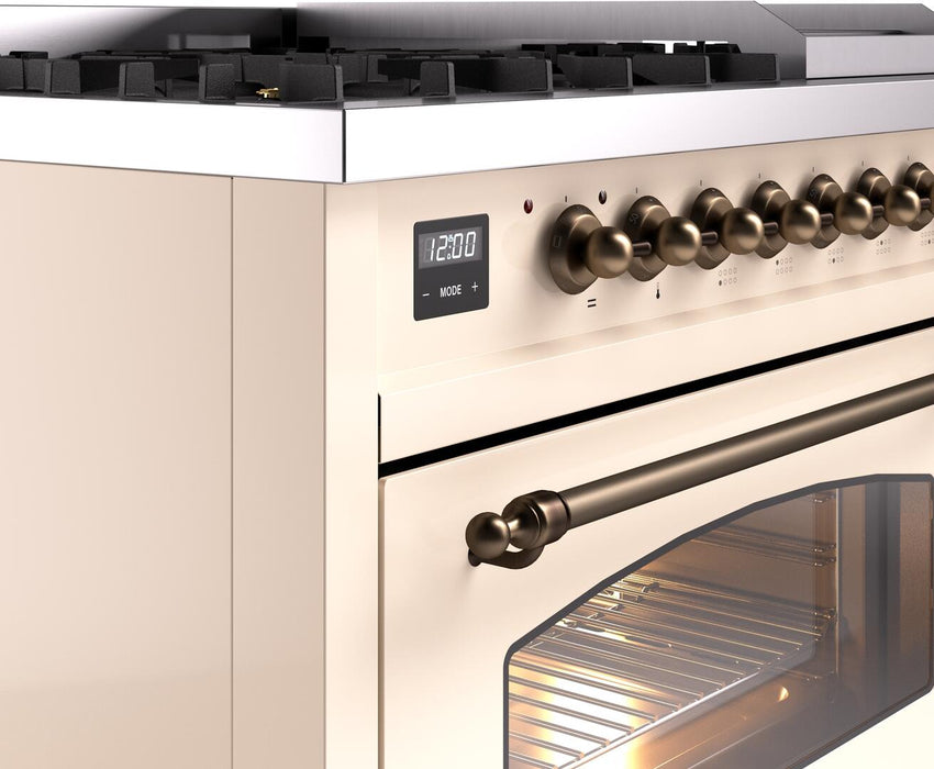 ILVE Nostalgie II 48" Dual Fuel Natural Gas Range in Antique White with Bronze Trim, UP48FNMPAWB