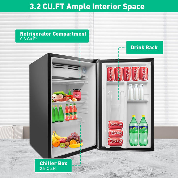 3.2 Cu.ft. Small Fridge with Freezer Compact Refrigerator with Reversible Door