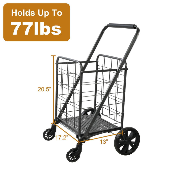 Folding Grocery Shopping Cart Collapsible Utility Cart with 360 Degrees Swivel Wheels, Black