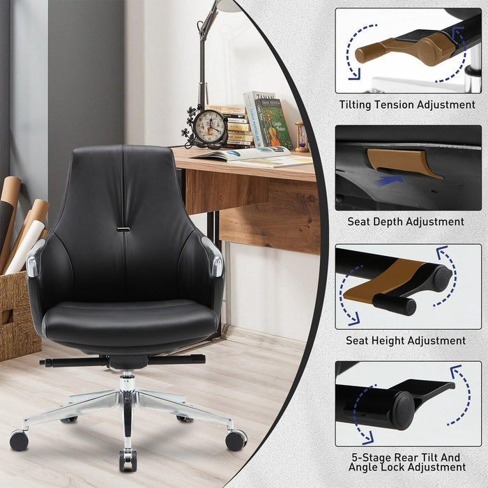 Executive Ergonomic Leather Office Chairs with Tilt and Height Adjustable, Black