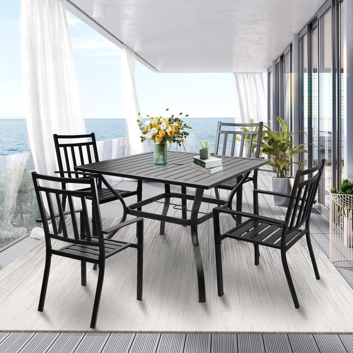 37" Square Patio Outdoor Dining Table for 4 with Umbrella Hole Metal Table, Black