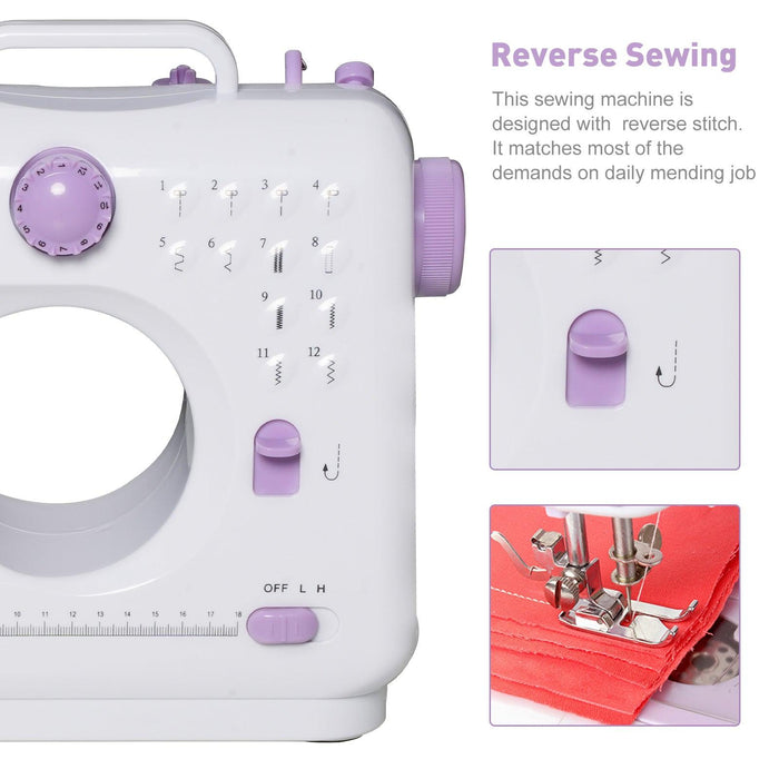 Portable Mini Sewing Machine for Beginners with Foot Pedal 12 Built-In Stitches Double Thread, Purple