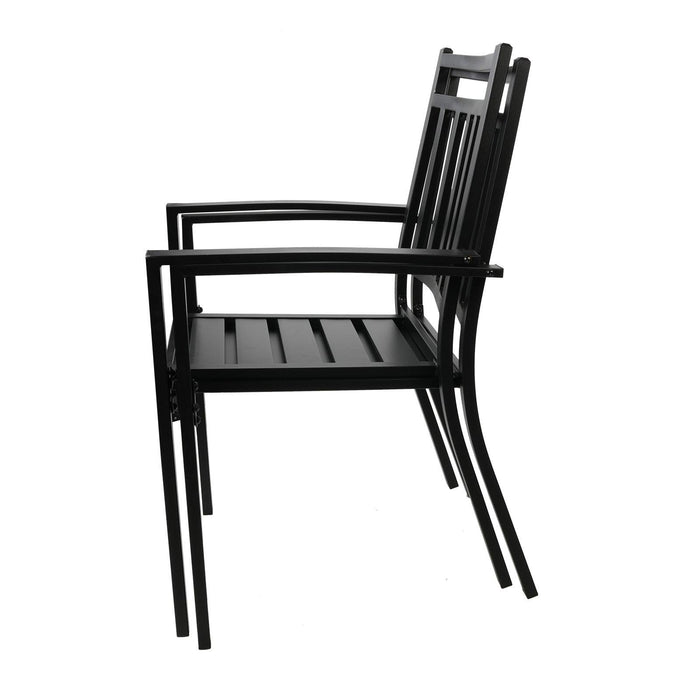 Set of 2 Outdoor Patio Dining Chairs with Armrest Garden Stackable Metal Chairs, Black