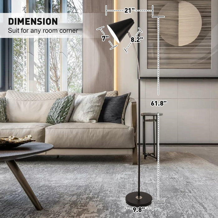 Simple Standing Floor Lamp with Adjustable Metal Shade Foot Switch Tall Stand Up Reading Lamp, Black