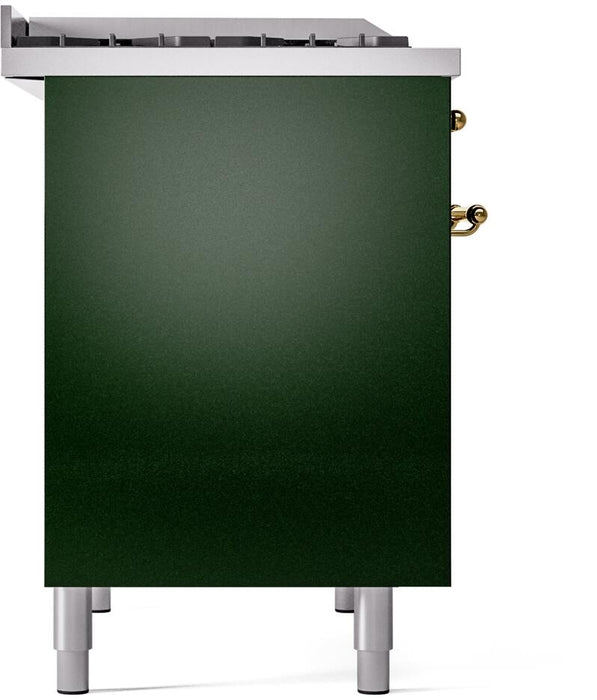 ILVE Nostalgie II 40" Dual Fuel Propane Gas Range in Emerald Green with Brass Trim, UPD40FNMPEGGLP