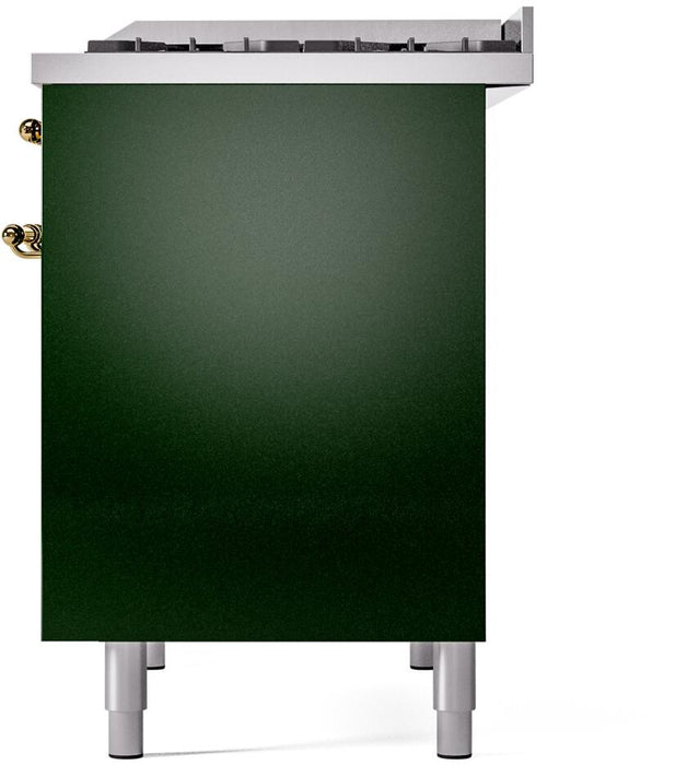 ILVE Nostalgie II 40" Dual Fuel Propane Gas Range in Emerald Green with Brass Trim, UPD40FNMPEGGLP