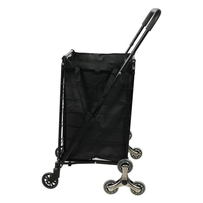 Folding Stair Climbing Shopping Cart with Removable Cloth Liner Collapsible Utility Grocery Cart, Black