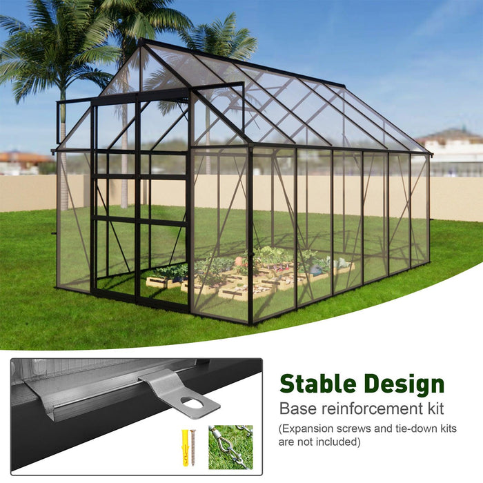 12x8 ft Walk-in Outdoor Greenhouse with Sliding Door, Vent Window, Rain Gutter