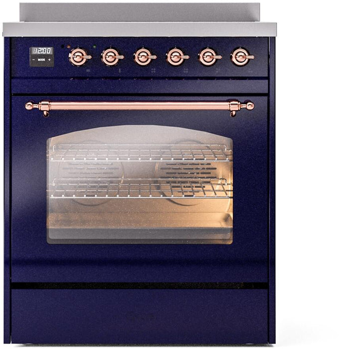 ILVE Nostalgie II 30" Induction Range with Element Stove and Electric Oven in Blue with Copper Trim, UPI304NMPMBP