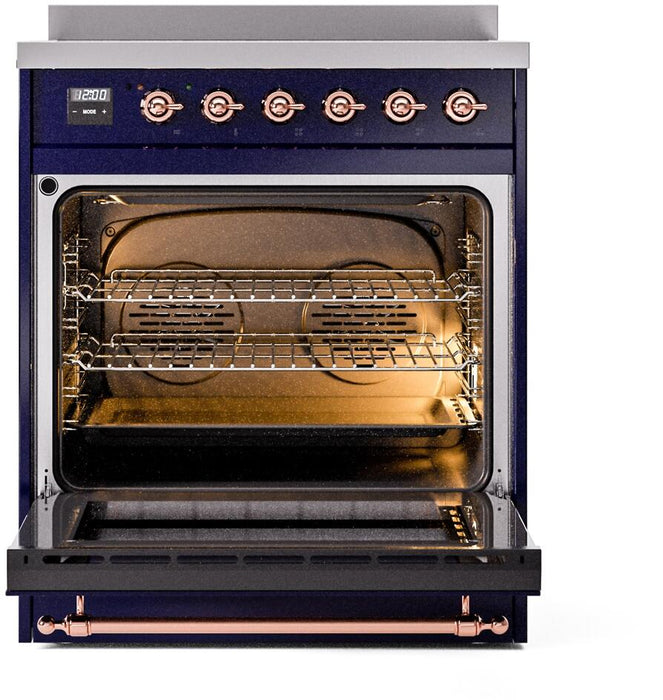 ILVE Nostalgie II 30" Induction Range with Element Stove and Electric Oven in Blue with Copper Trim, UPI304NMPMBP