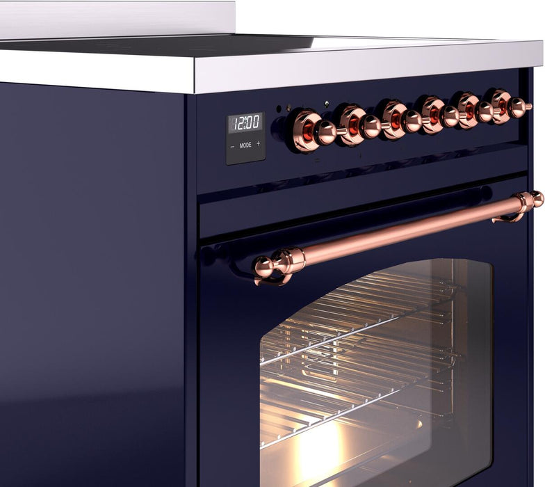 ILVE Nostalgie II 30" Induction Range with Element Stove and Electric Oven in Blue with Copper Trim, UPI304NMPMBP